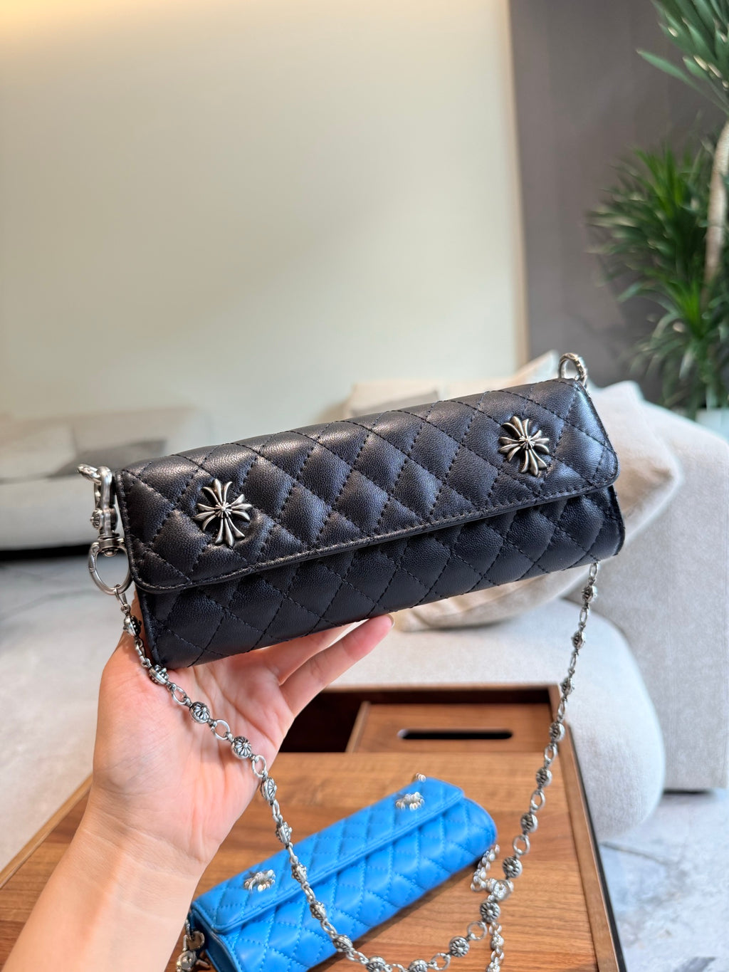 Genuine Leather Chrome Hearts Quilted Chain Bag